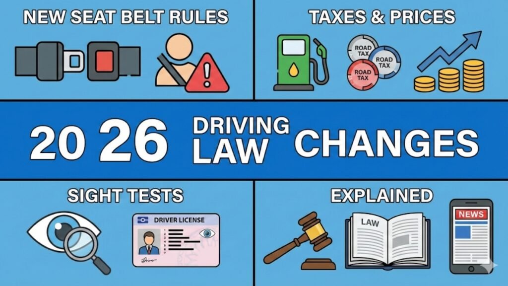 2026 Driving Law Changes: New Seat Belt Rules, Taxes, Prices & Sight Tests Explained
