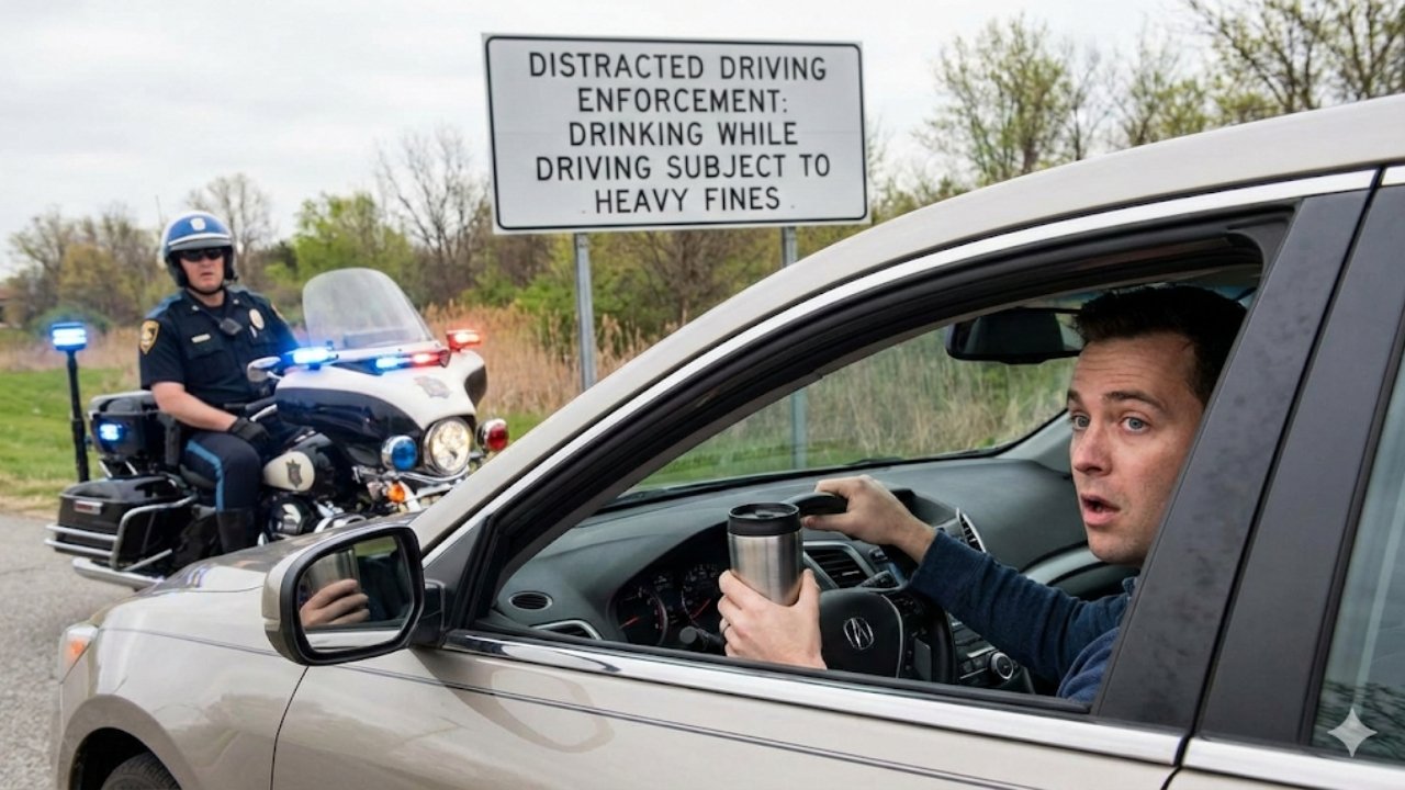 Distracted Driving Alert: Drinking Coffee or Water Behind the Wheel Could Cost You a Heavy Fine